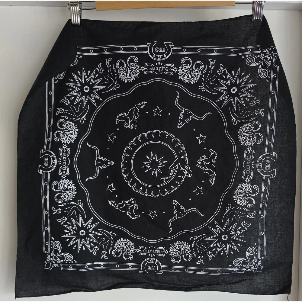 Euphoria HBO Bandana Black White Unisex Western Scarf Wrap Head Neck